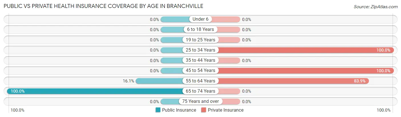 Public vs Private Health Insurance Coverage by Age in Branchville