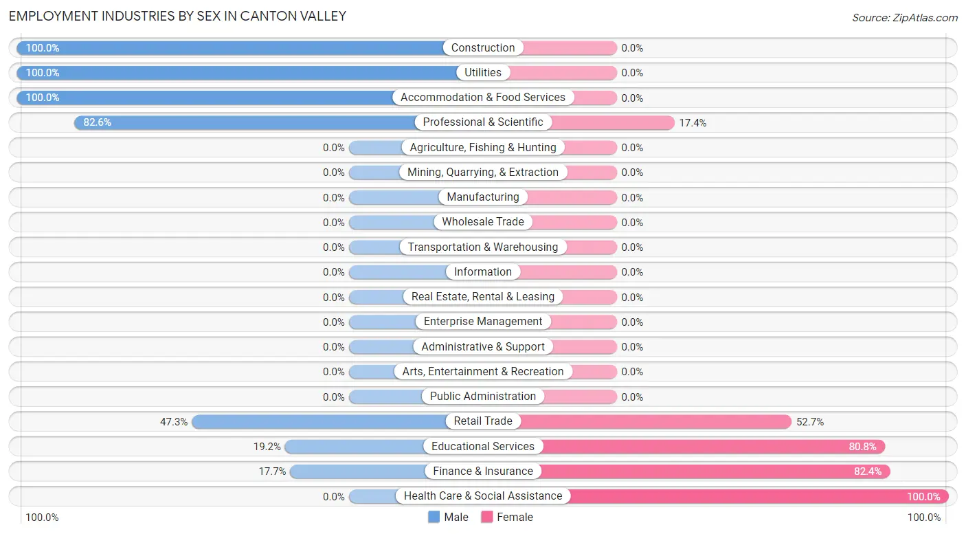 Employment Industries by Sex in Canton Valley
