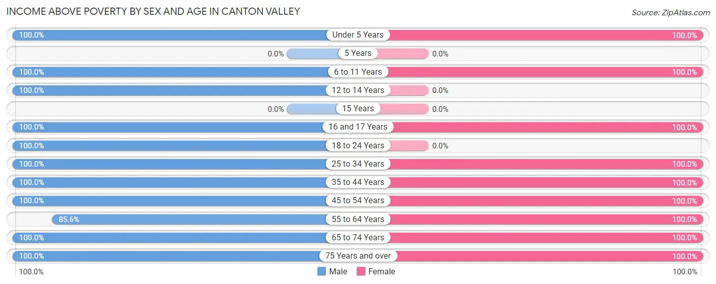 Income Above Poverty by Sex and Age in Canton Valley