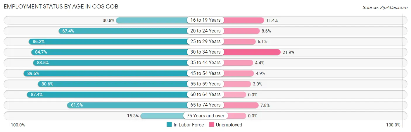 Employment Status by Age in Cos Cob