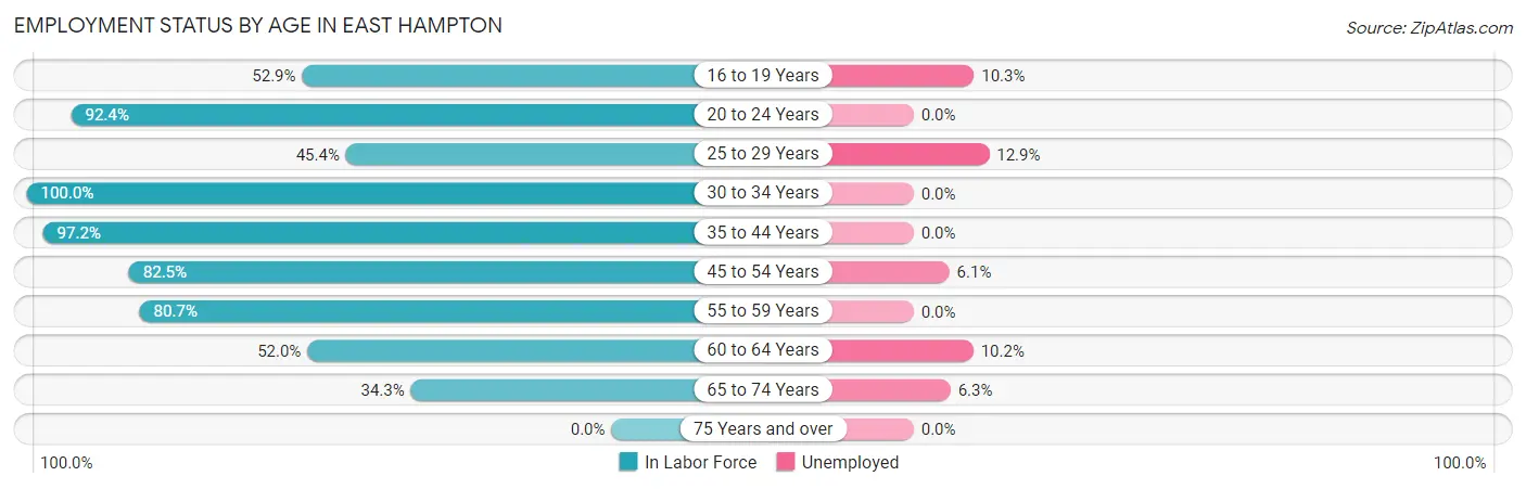 Employment Status by Age in East Hampton