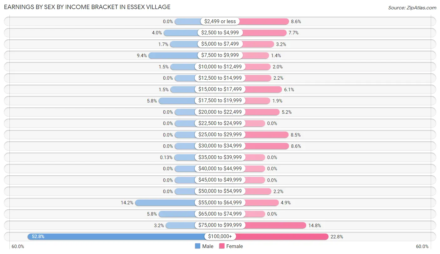 Earnings by Sex by Income Bracket in Essex Village