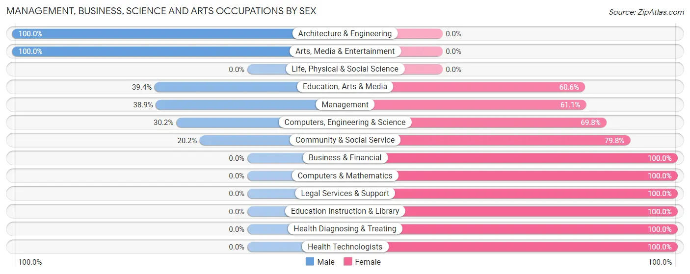 Management, Business, Science and Arts Occupations by Sex in Jewett City borough