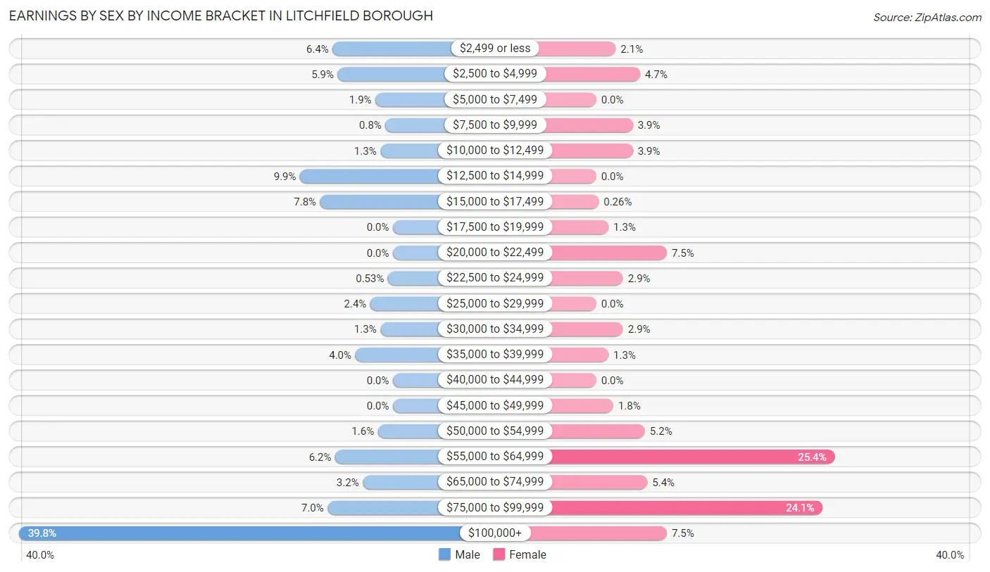 Earnings by Sex by Income Bracket in Litchfield borough