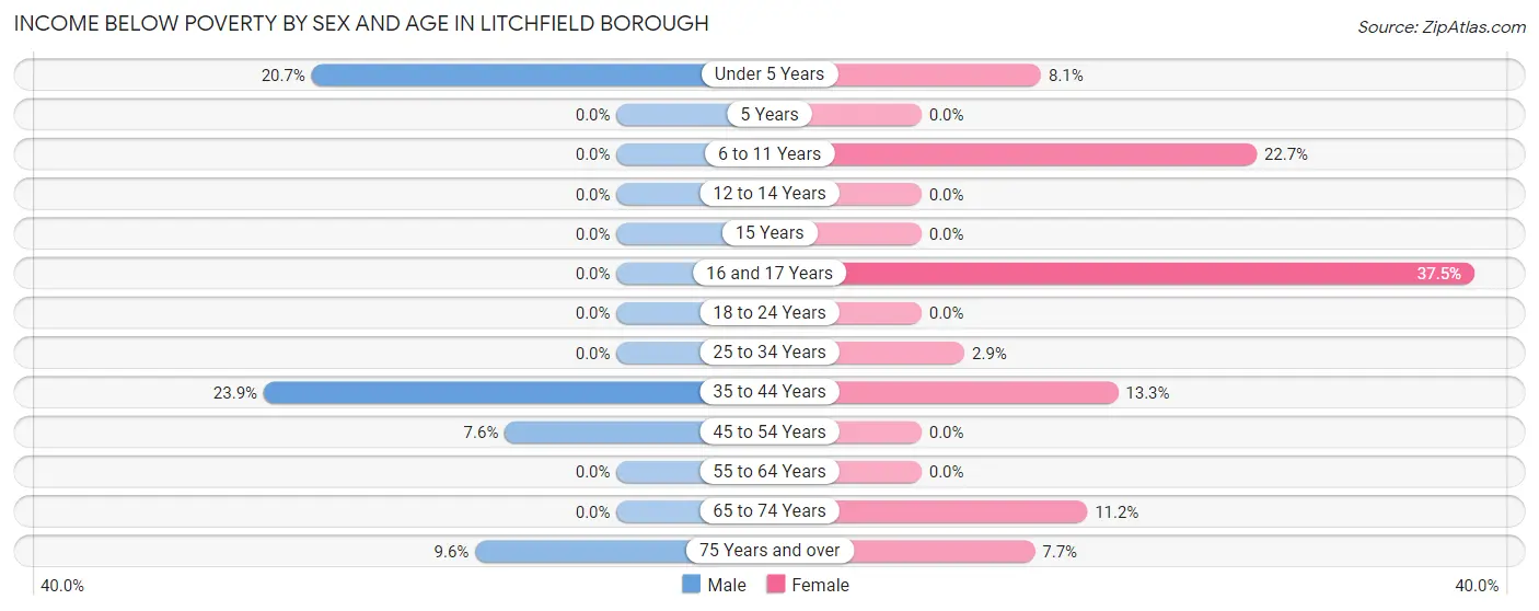 Income Below Poverty by Sex and Age in Litchfield borough
