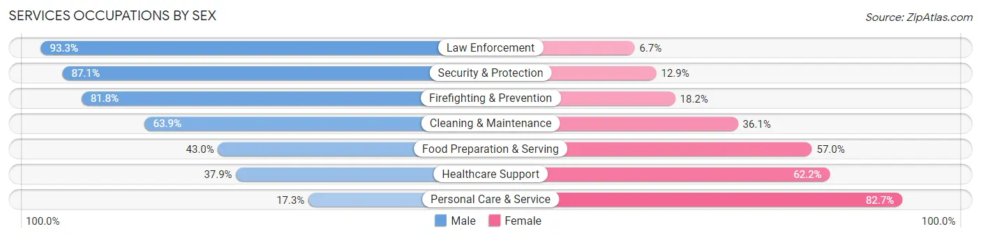 Services Occupations by Sex in Milford city balance