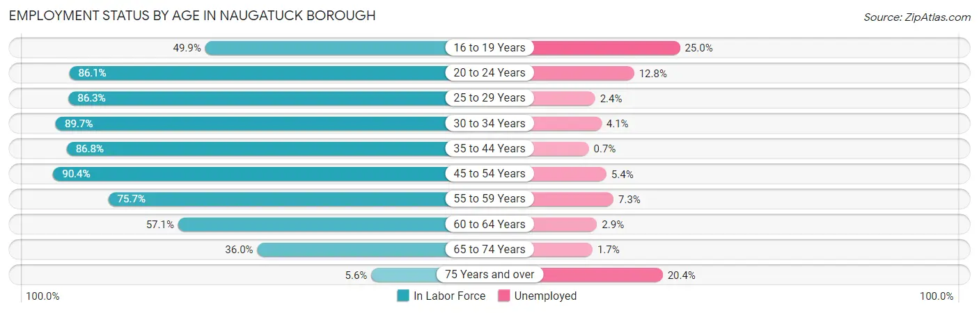 Employment Status by Age in Naugatuck borough