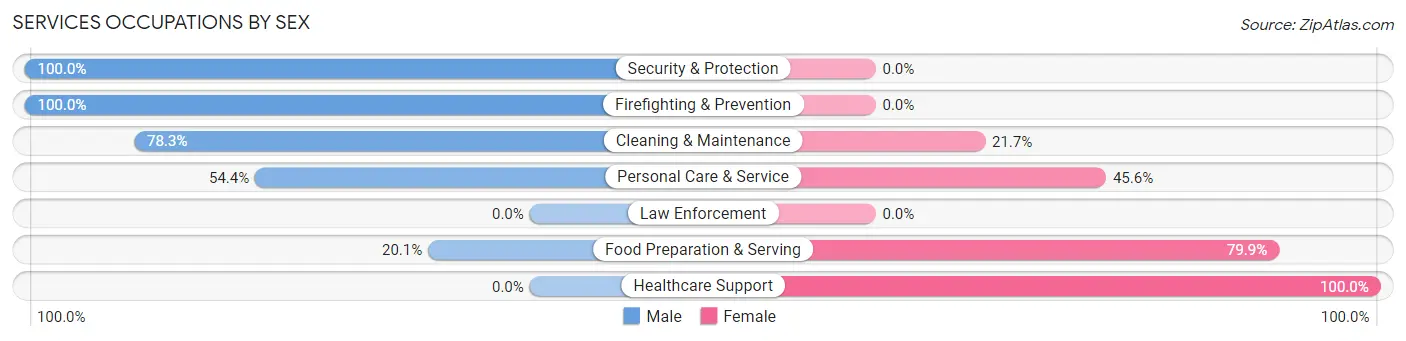 Services Occupations by Sex in Pawcatuck