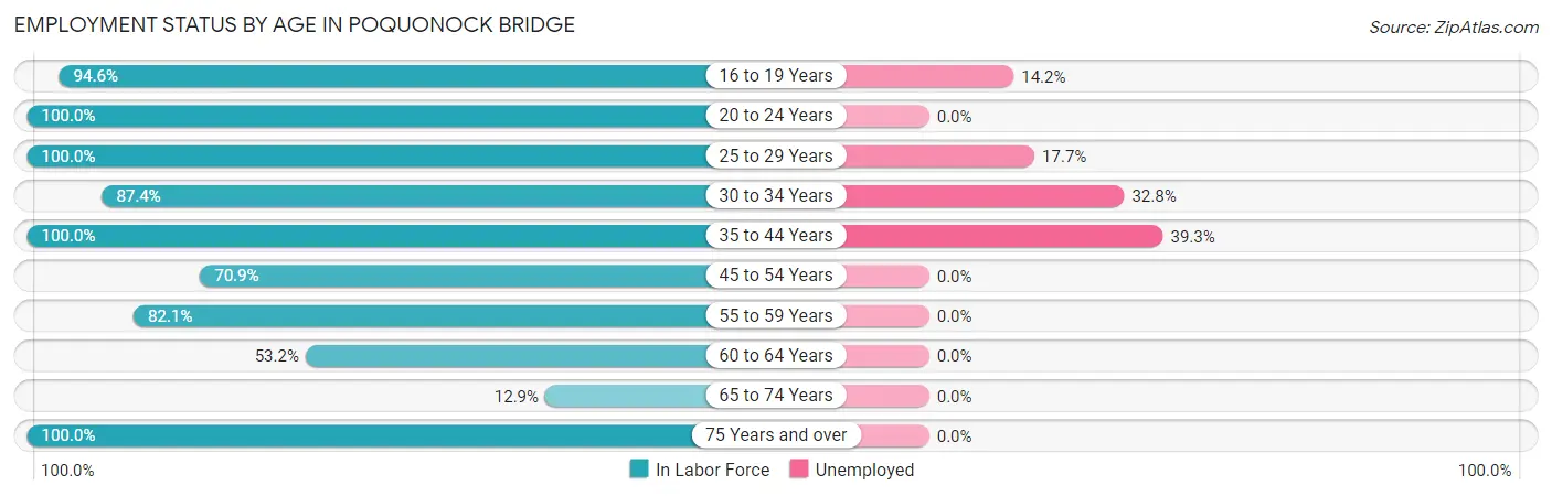 Employment Status by Age in Poquonock Bridge