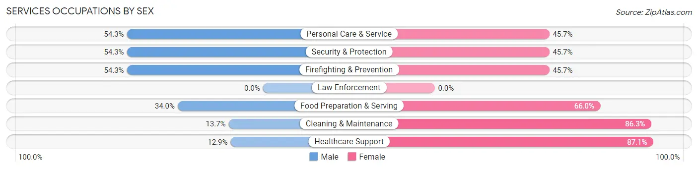 Services Occupations by Sex in Storrs