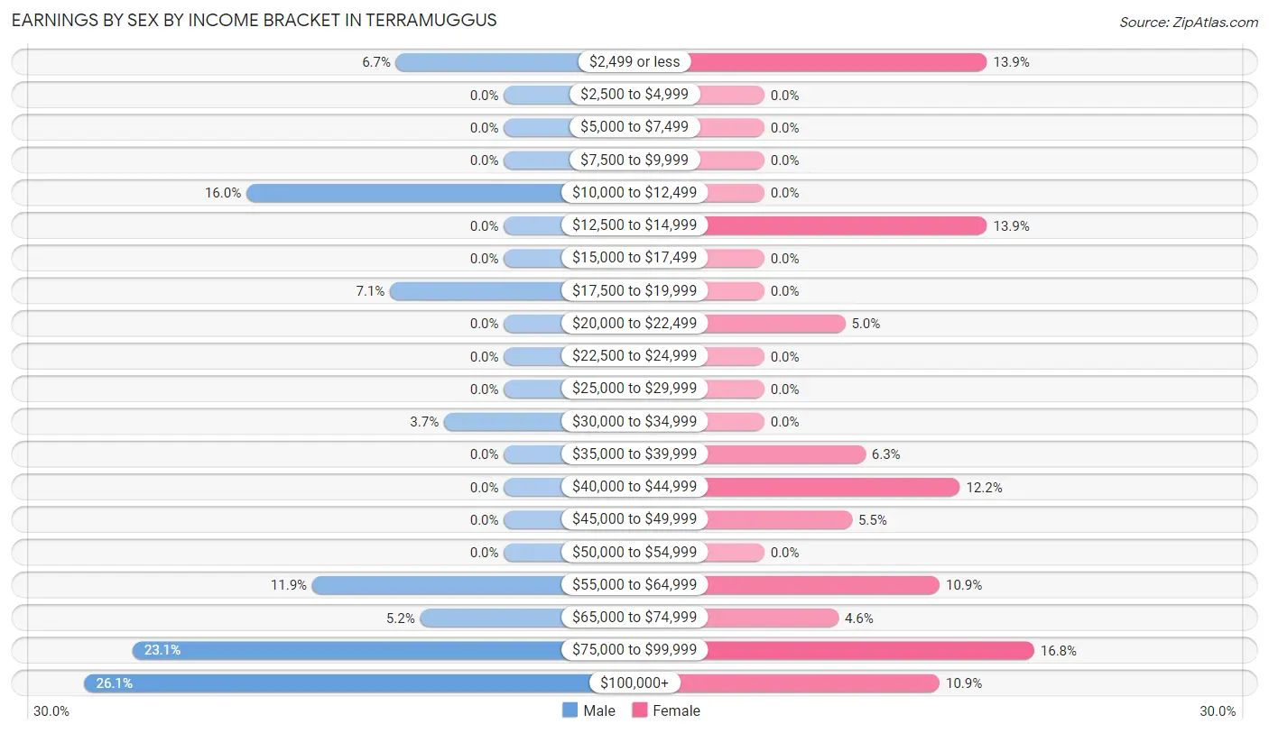 Earnings by Sex by Income Bracket in Terramuggus