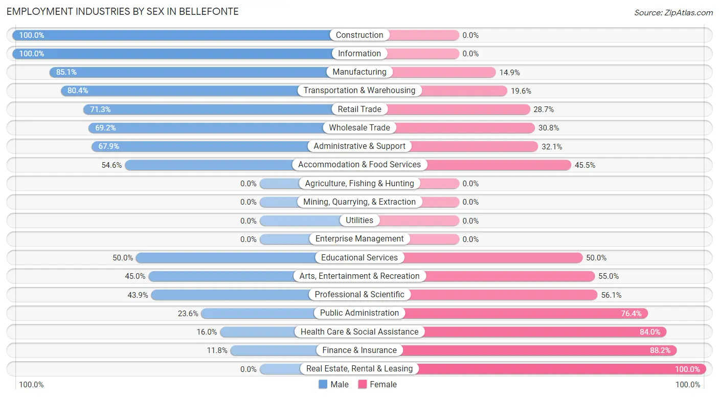 Employment Industries by Sex in Bellefonte