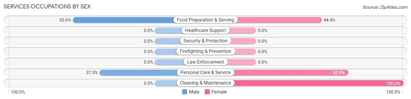 Services Occupations by Sex in Bethany Beach