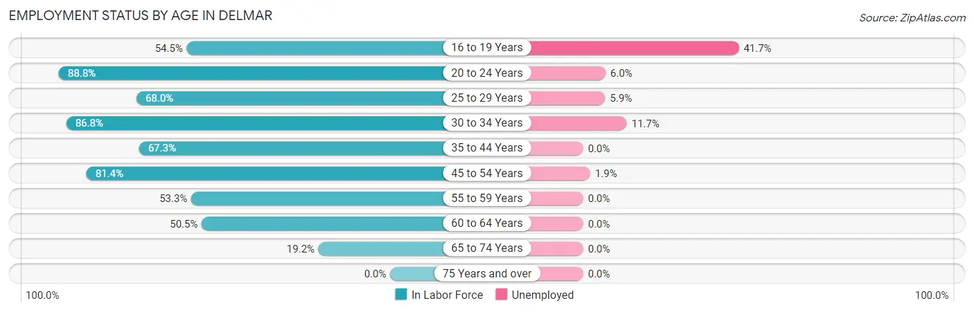 Employment Status by Age in Delmar