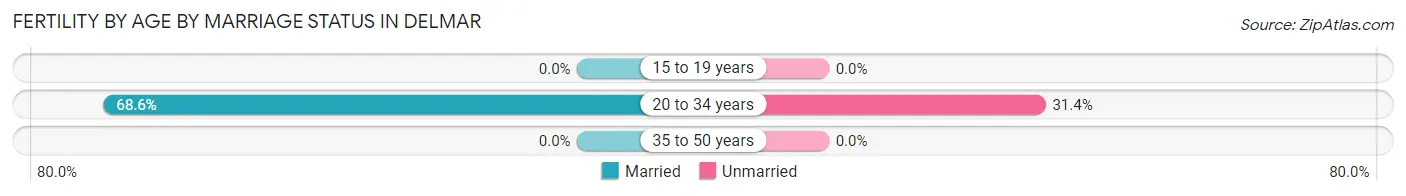 Female Fertility by Age by Marriage Status in Delmar