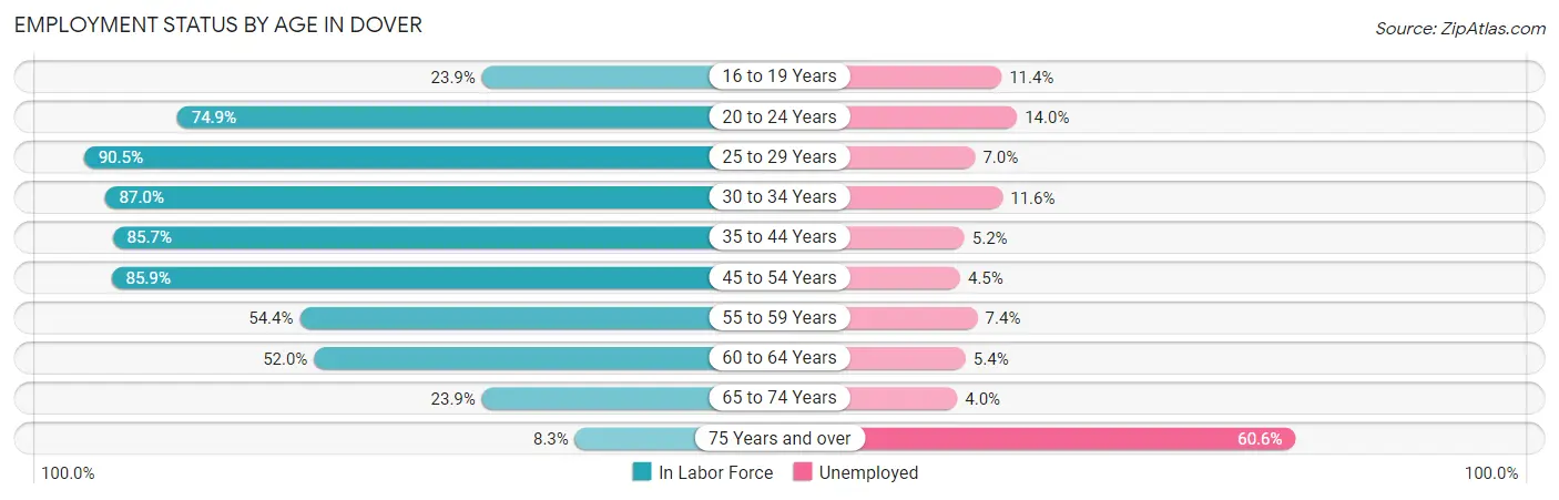 Employment Status by Age in Dover