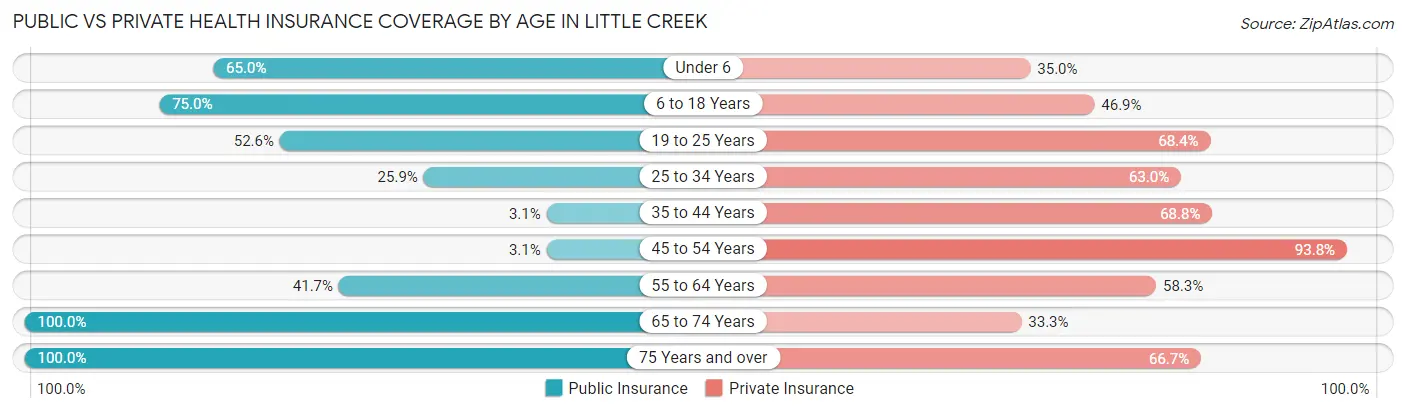Public vs Private Health Insurance Coverage by Age in Little Creek