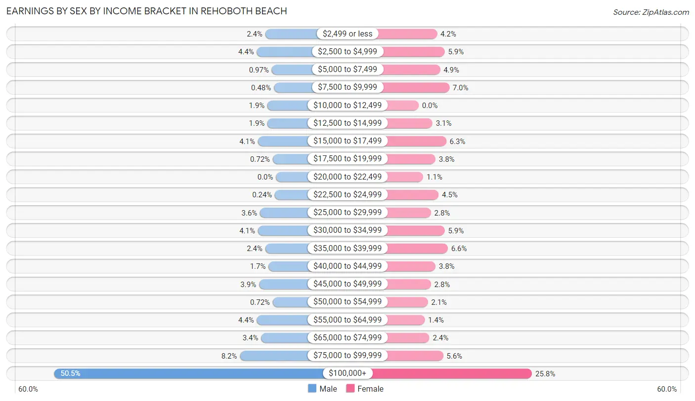 Earnings by Sex by Income Bracket in Rehoboth Beach