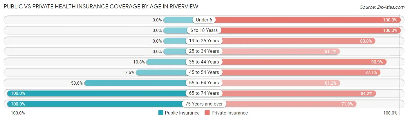 Public vs Private Health Insurance Coverage by Age in Riverview