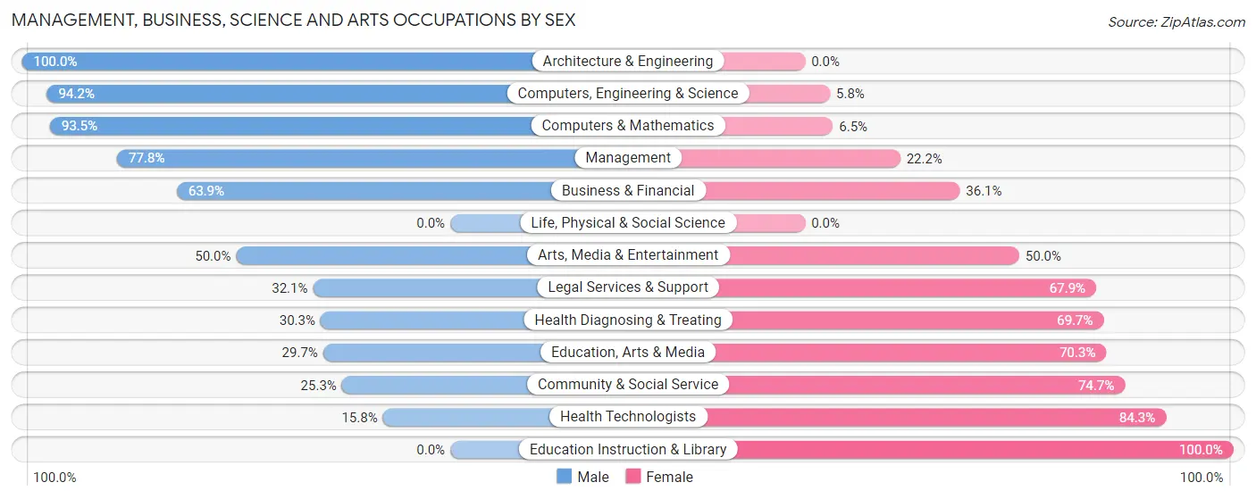 Management, Business, Science and Arts Occupations by Sex in Belle Isle