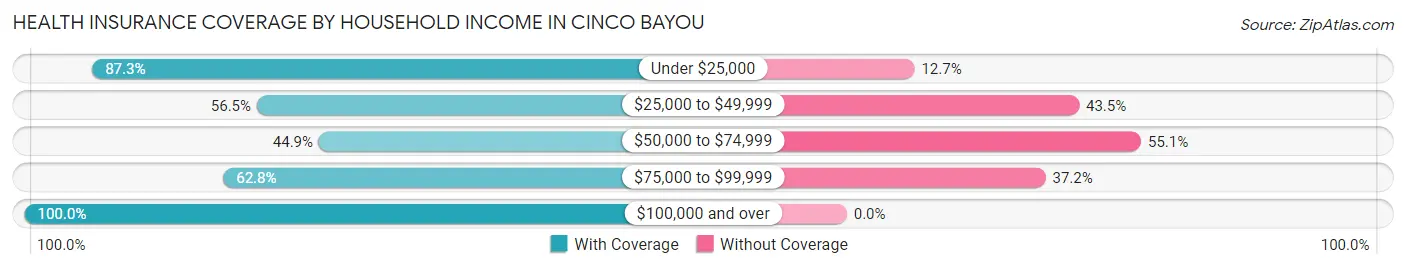 Health Insurance Coverage by Household Income in Cinco Bayou