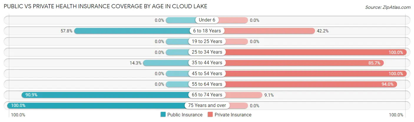 Public vs Private Health Insurance Coverage by Age in Cloud Lake