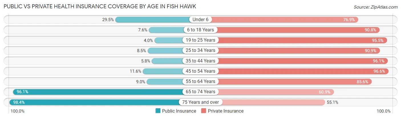 Public vs Private Health Insurance Coverage by Age in Fish Hawk