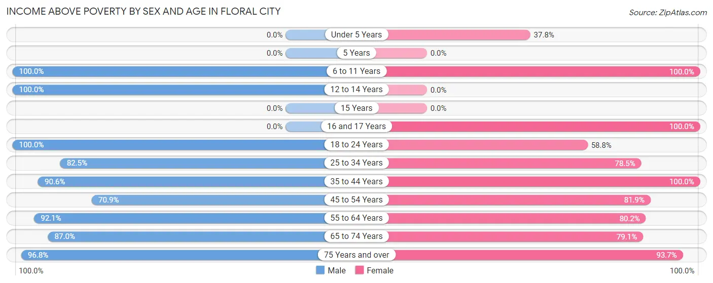 Income Above Poverty by Sex and Age in Floral City