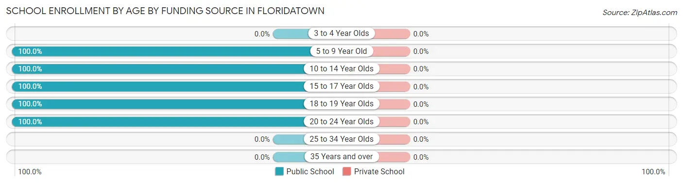 School Enrollment by Age by Funding Source in Floridatown