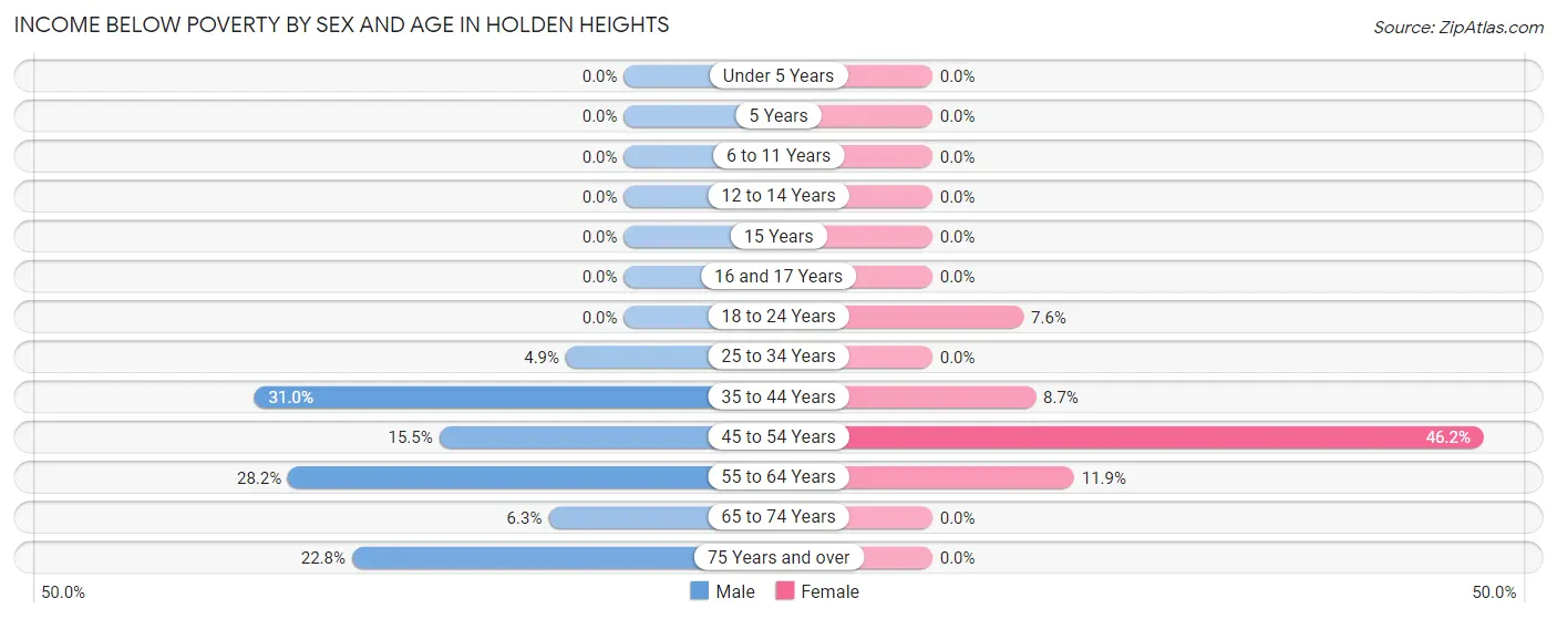Income Below Poverty by Sex and Age in Holden Heights