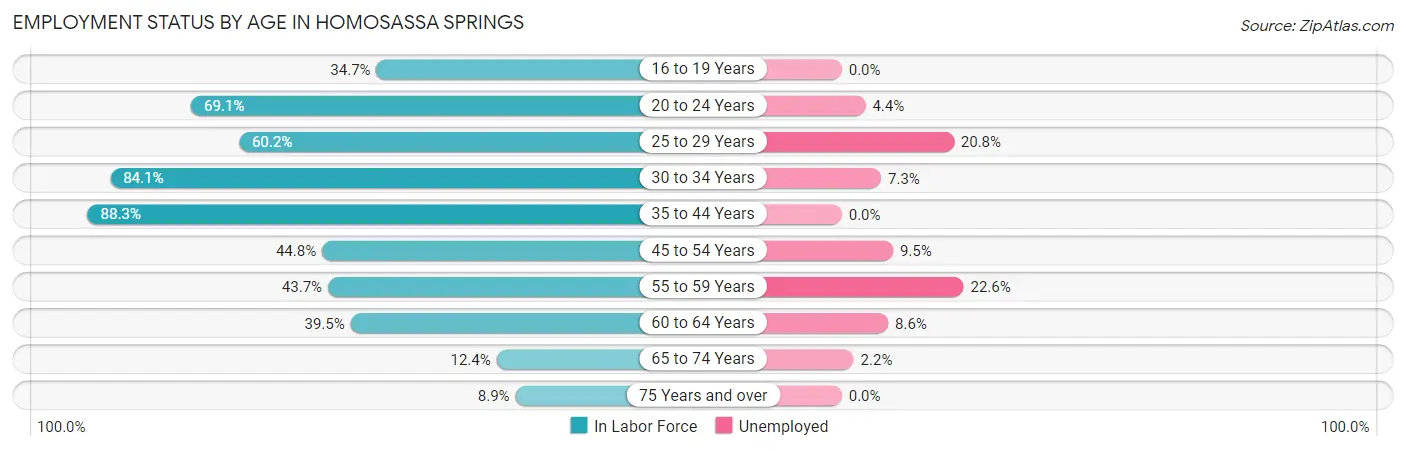 Employment Status by Age in Homosassa Springs