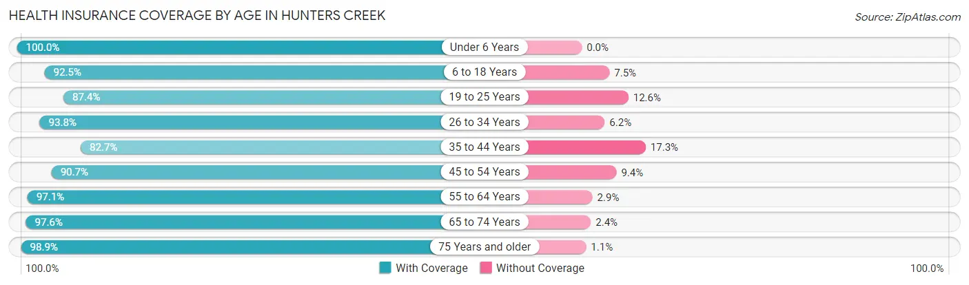 Health Insurance Coverage by Age in Hunters Creek