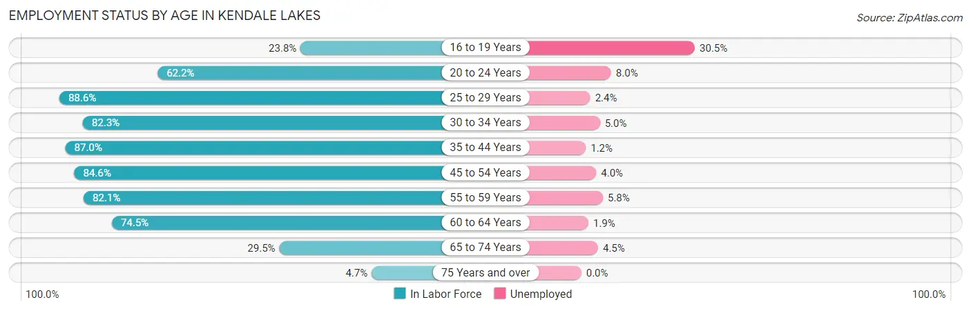 Employment Status by Age in Kendale Lakes