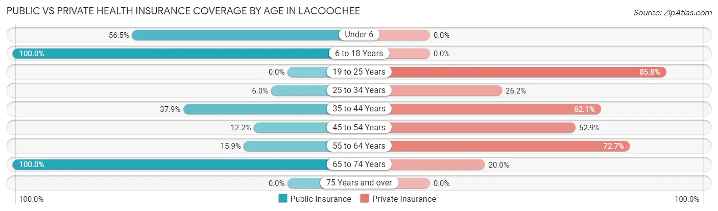 Public vs Private Health Insurance Coverage by Age in Lacoochee