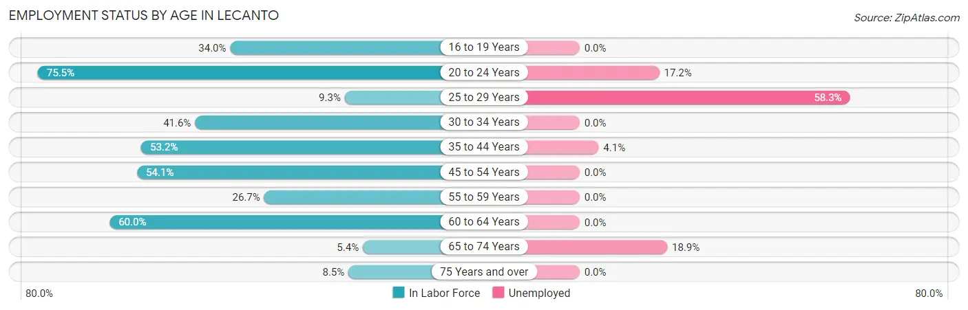 Employment Status by Age in Lecanto