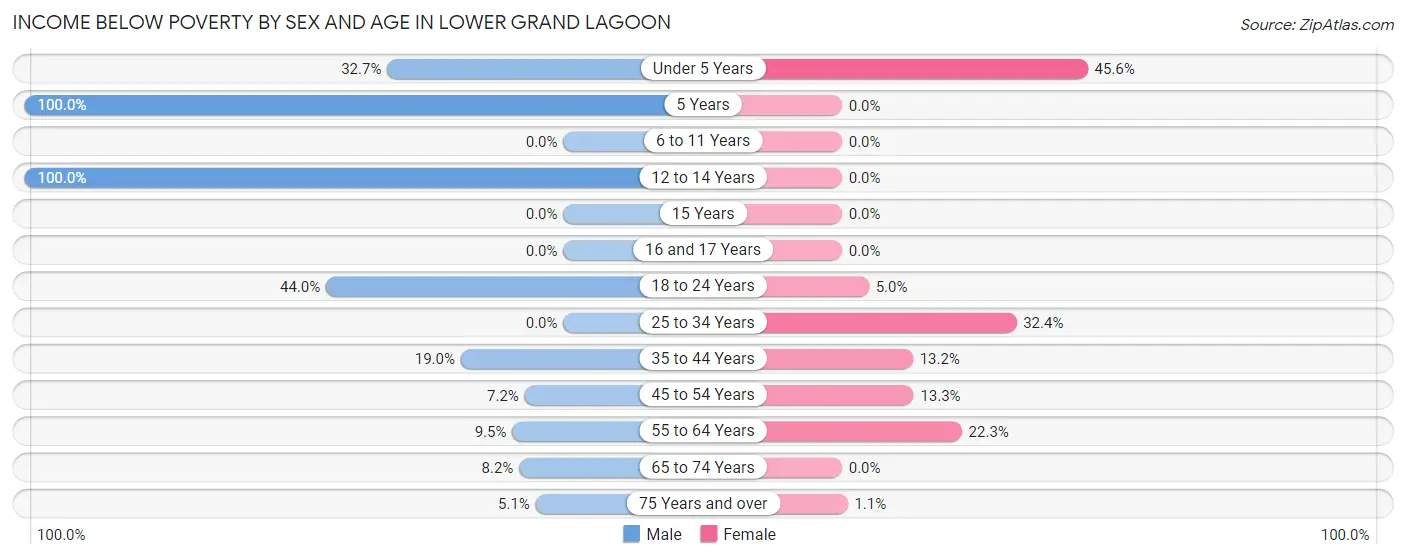 Income Below Poverty by Sex and Age in Lower Grand Lagoon