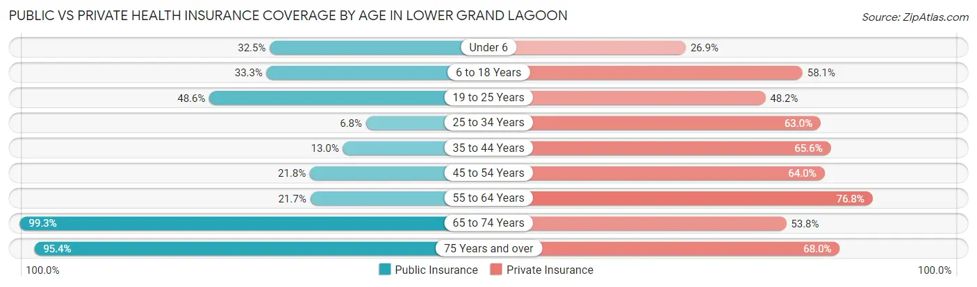 Public vs Private Health Insurance Coverage by Age in Lower Grand Lagoon