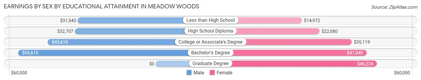 Earnings by Sex by Educational Attainment in Meadow Woods