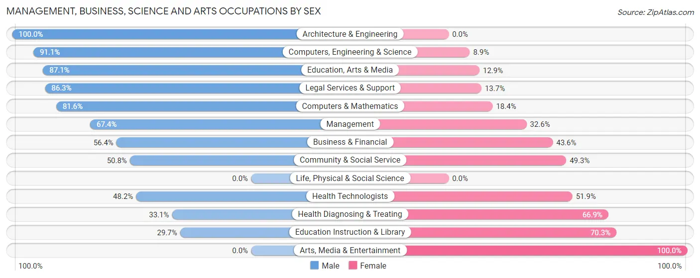 Management, Business, Science and Arts Occupations by Sex in Mims