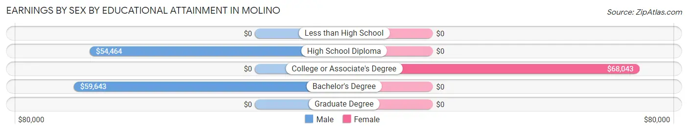 Earnings by Sex by Educational Attainment in Molino