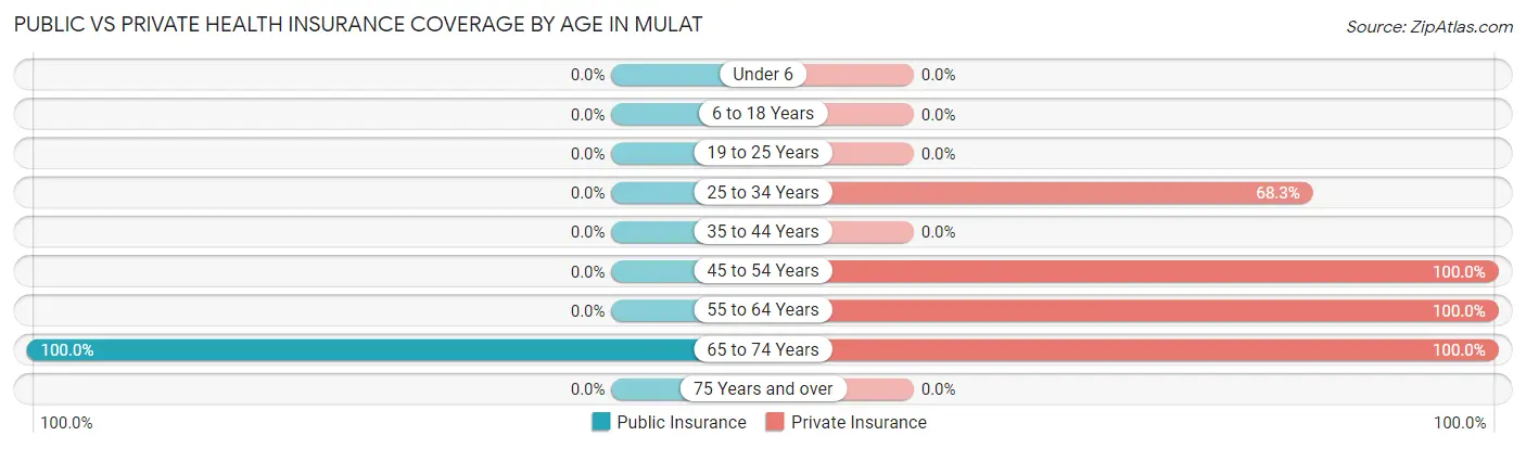 Public vs Private Health Insurance Coverage by Age in Mulat