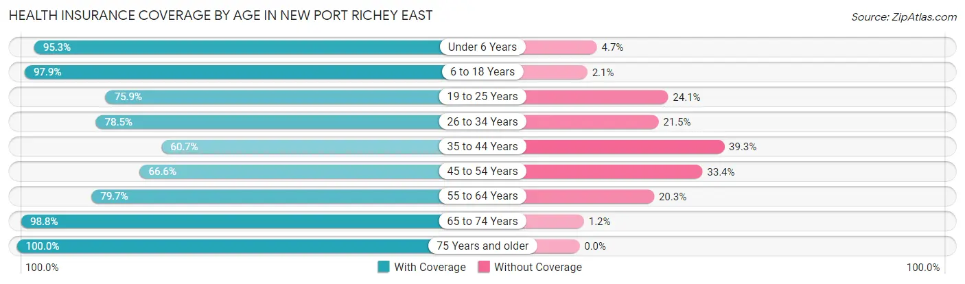Health Insurance Coverage by Age in New Port Richey East