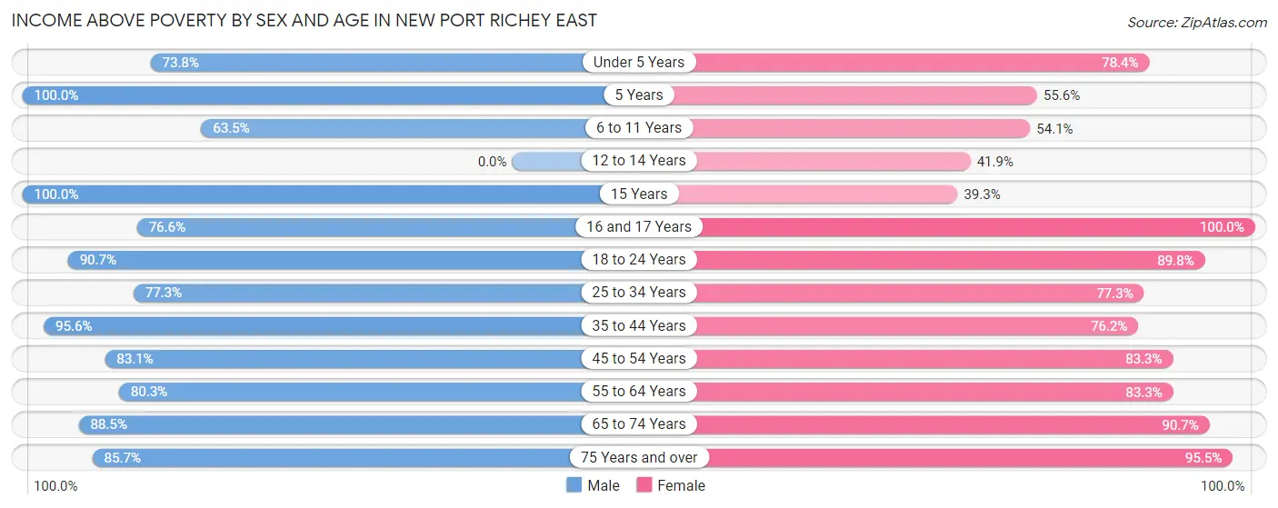 Income Above Poverty by Sex and Age in New Port Richey East