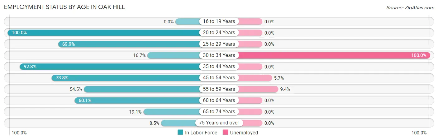 Employment Status by Age in Oak Hill