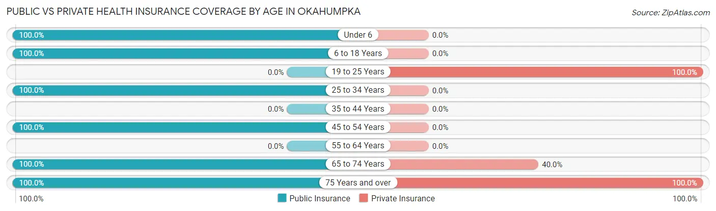Public vs Private Health Insurance Coverage by Age in Okahumpka