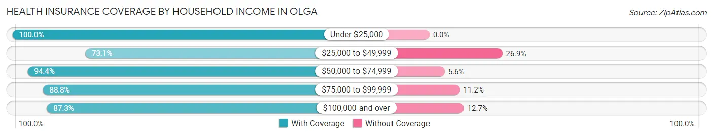 Health Insurance Coverage by Household Income in Olga