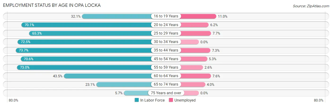 Employment Status by Age in Opa Locka