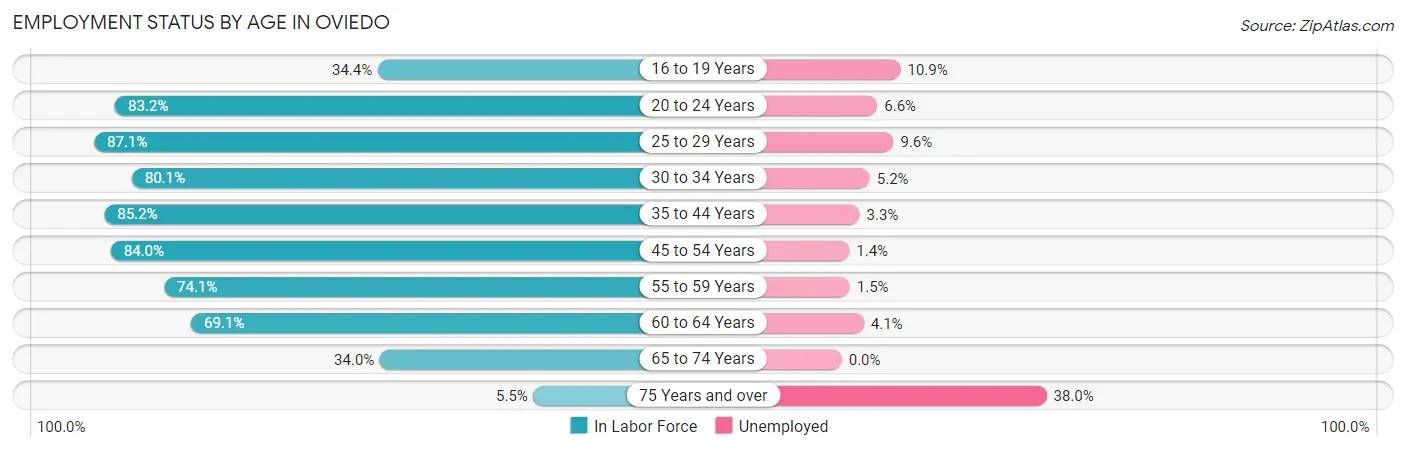 Employment Status by Age in Oviedo