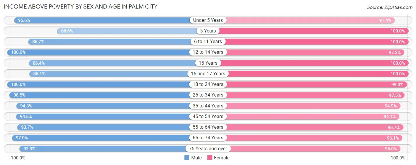 Income Above Poverty by Sex and Age in Palm City