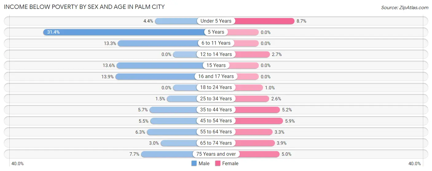 Income Below Poverty by Sex and Age in Palm City